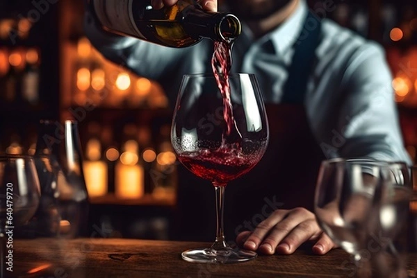 Fototapeta ワインを注ぐソムリエ　with generative ai