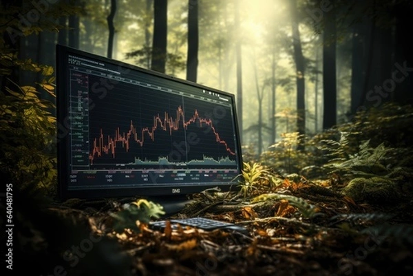 Fototapeta trading chart on a screen in a forest