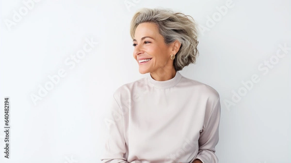 Obraz Beautiful mature woman on a solid colored background