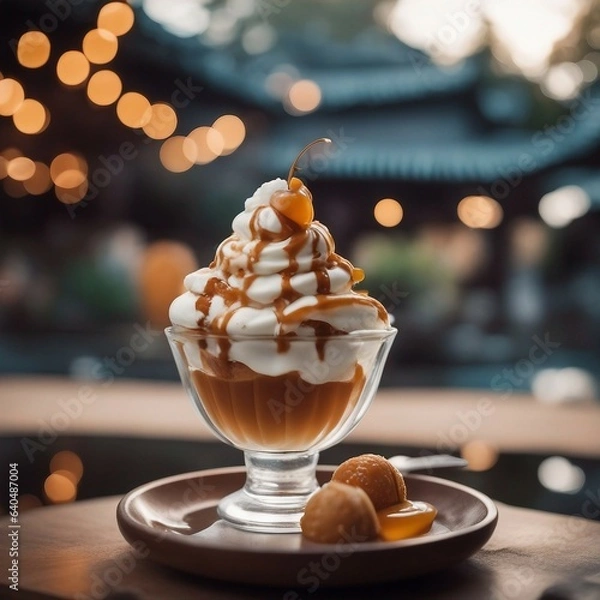 Fototapeta Ice cream with caramel 