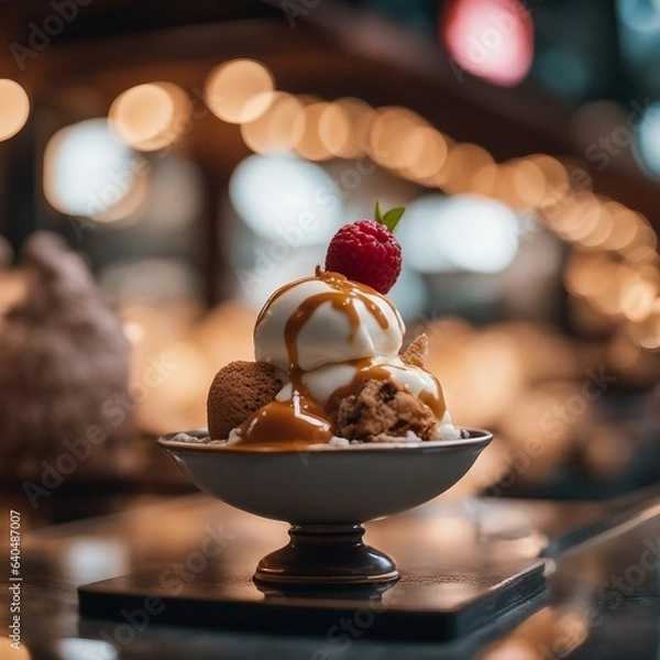 Fototapeta  ice cream with caramel