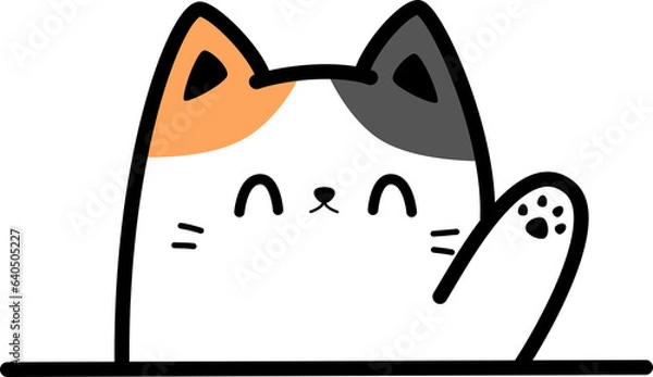 Fototapeta Black and orange cat hello greeting waving hand flat cartoon element