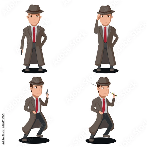 Fototapeta Mafia Character Cartoon Isolate Set Vector