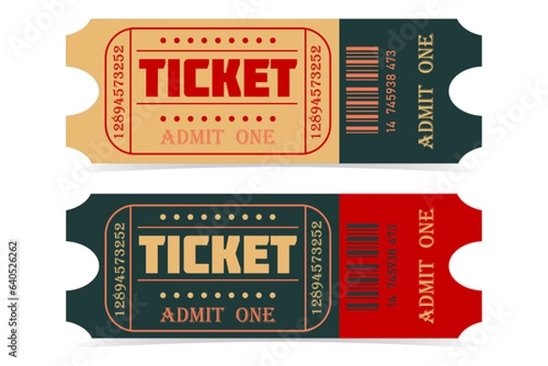 Fototapeta Two Retro style Ticket templates. Green, yellow and red colors