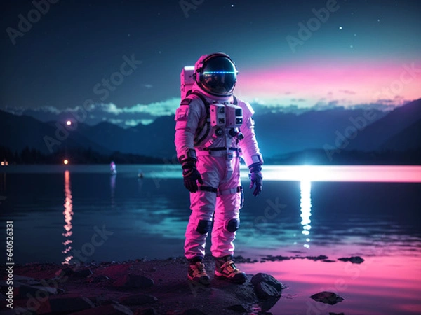 Obraz Astronaut stands on the shore of a lake