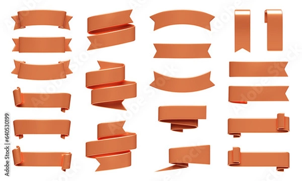 Fototapeta Bronze ribbon banner 3d render set.