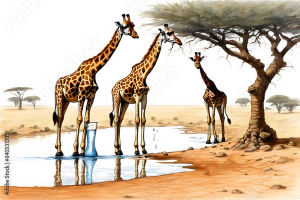 Obraz water drinking giraff Generative AI