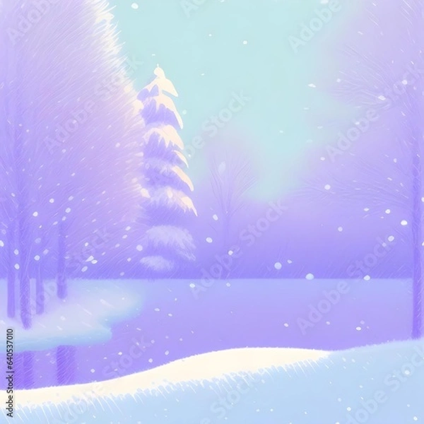 Fototapeta 幻想的な雪の降る湖畔