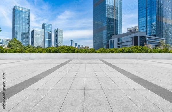 Fototapeta Empty floor with modern business office building