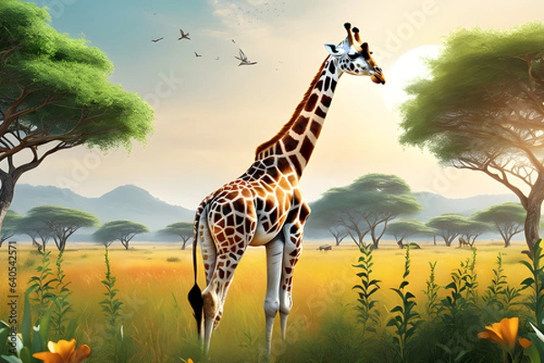 Obraz giraffe in the wild Generative AI