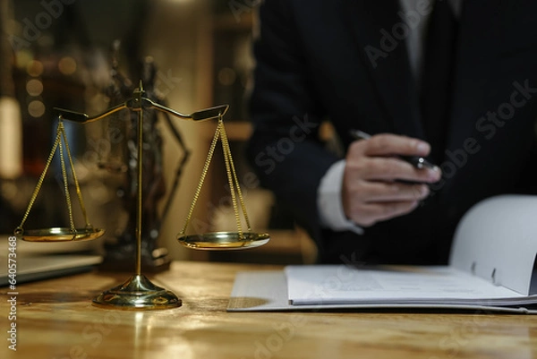 Fototapeta  lawyer or judge consult having team meeting with client, Law and Legal services concept..