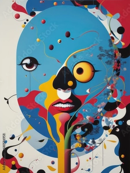 Fototapeta Abstract painting. Face and geometric objects. Generative AI