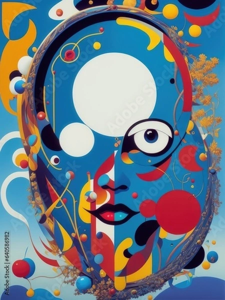 Fototapeta Abstract painting. Face and geometric objects. Generative AI
