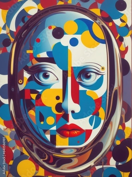 Fototapeta Abstract painting. Face and geometric objects. Generative AI