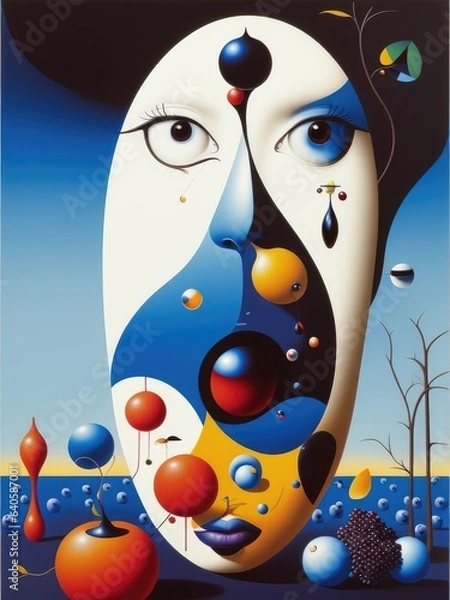 Fototapeta Abstract painting. Face and geometric objects. Generative AI