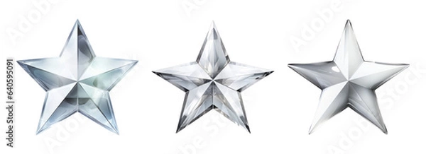 Fototapeta Set of three different glossy 3D star symbols isolated on white background.