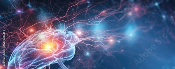 Fototapeta Human brain 3D model colorful look, part of body  Generative Ai