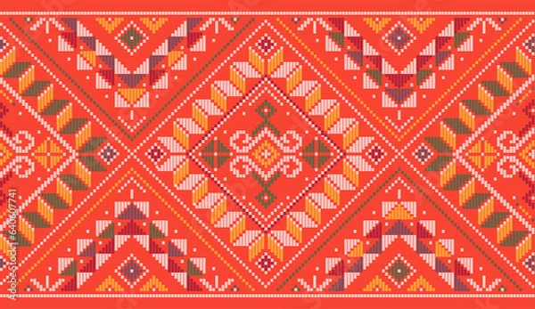 Obraz Yakan weaving inspired vector seamless pattern long horizontal oriented - Filipino folk art background perfect for textile or fabric print design
