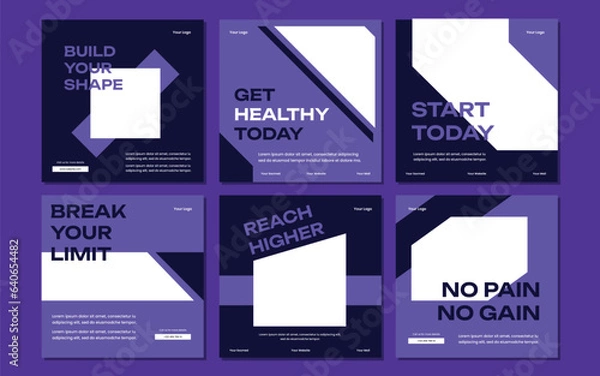 Obraz Fitness gym social media post square banner template for fitness studio promotion