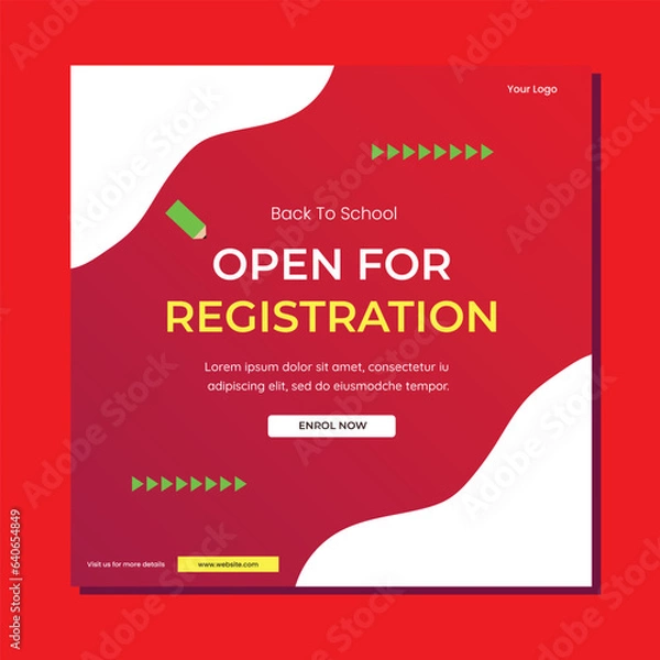 Obraz School admission square banner. Suitable for educational banner and social media post template