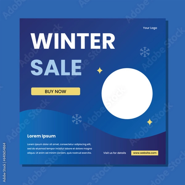 Obraz Winter sale banners template in blue colors. Template for social media, banner, poster, flyer. Vector illustration
