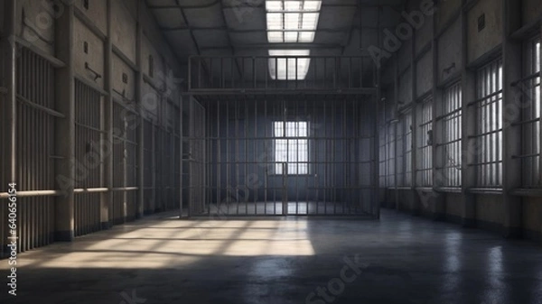 Fototapeta Array of prison cells, situated within the prison interior