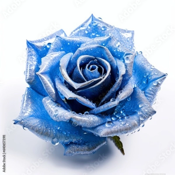 Fototapeta A frozen blue rose covered in hoarfrost. Isolated on white background. Generative AI.