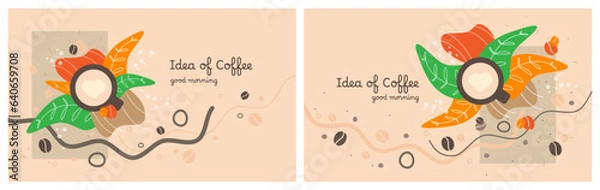 Fototapeta Doodle Coffee Banner. Hand drawn illustrations. Abstract elements backgrounds