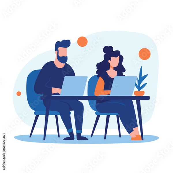 Fototapeta man and woman working together, flat vector 