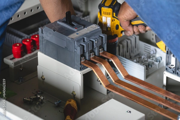 Obraz Electrical system control cabinet assembly work