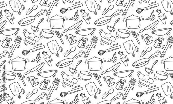 Obraz kitchen doodle seamless pattern backround hand drawing cooking icon