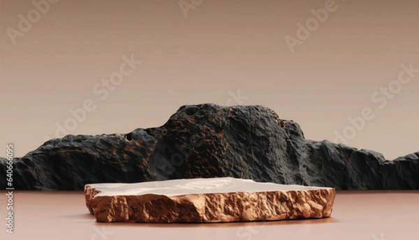 Fototapeta Mars rock group copper and black arid platform podium surface texture rough masculine men male concept raw stone stand advertisement display product backdrop mountain rock 3D Illustration vector .
