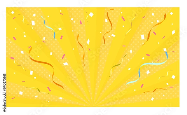 Obraz リボンと紙吹雪が舞うサンバースト背景