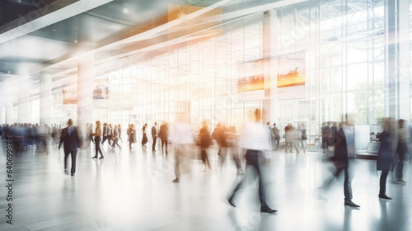 Obraz Blurred people walking in a modern hall