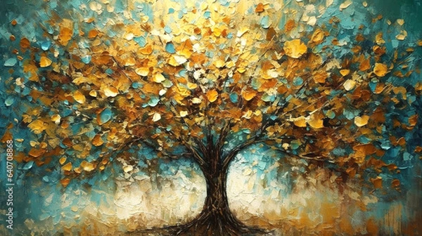 Fototapeta yellow and blue abstract autumn tree