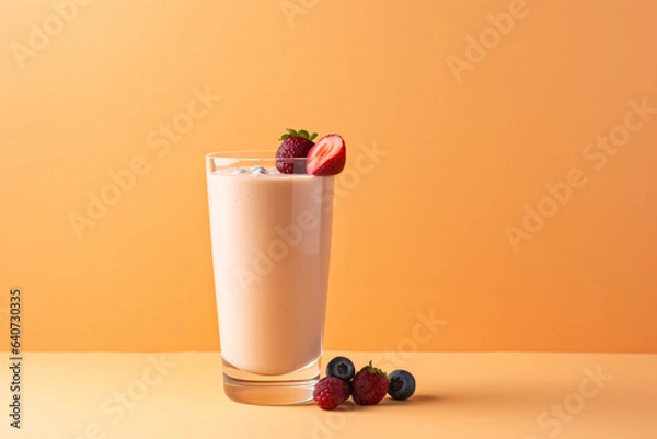 Obraz Fruit smoothie on olive copy space background