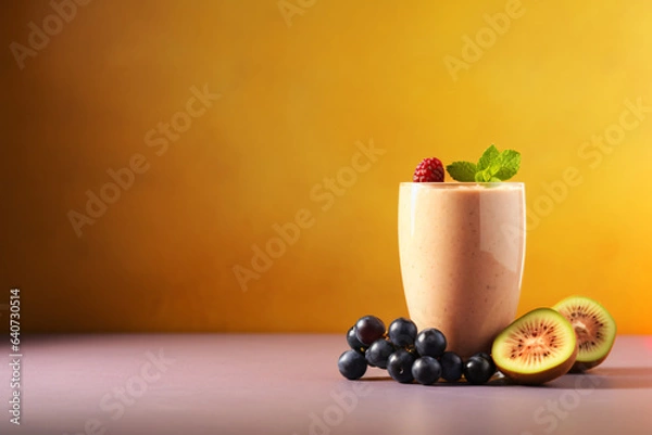 Obraz Fruit smoothie on olive copy space background