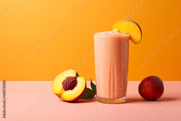 Fototapeta Fruit smoothie on peach copy space background