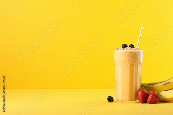 Obraz Fruit smoothie on yellow copy space background
