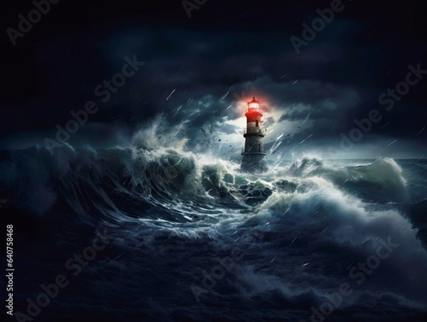 Obraz Lighthouse on stormy sea background