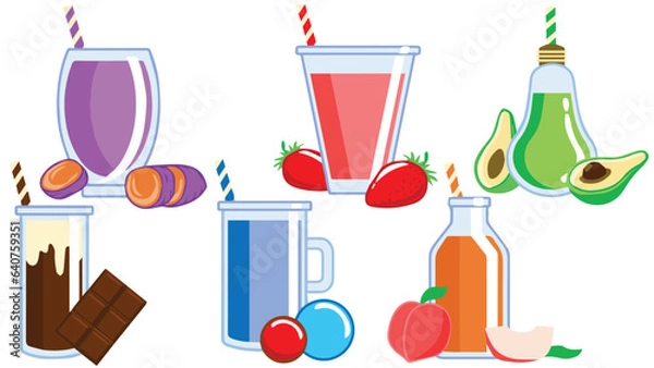 Fototapeta cute element of fresh drink juice and chocolate in vector illustration