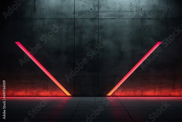 Obraz Dark empty scene neon light spotlights asphalt floor and loft studio room generative AI