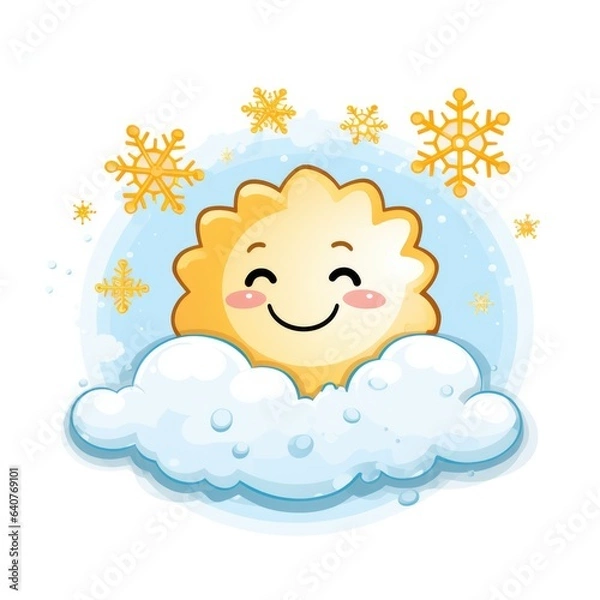 Fototapeta A smiling sun sitting on top of a cloud. Digital image.
