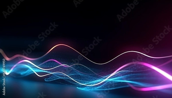 Fototapeta abstract futuristic  background with pink blue glowing neon moving high speed wave lines and bokeh lights. Data transfer concept Fantastic wallpaper, Generative AI