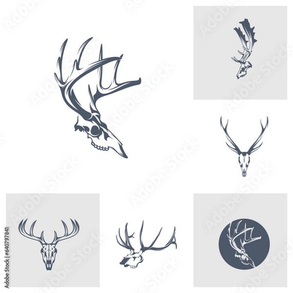 Obraz Set of Head Deer bone vector illustration design. Head Deer logo design Template.