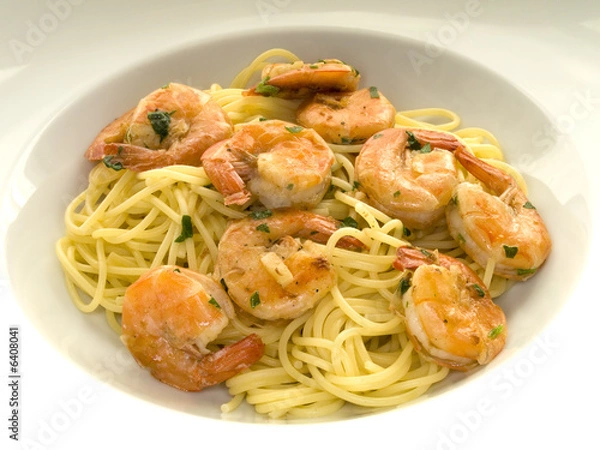 Fototapeta Spaghetti mit Shrimps