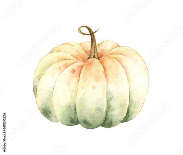 Fototapeta Fall pumpkin isolated on white background. Watercolor illustration.