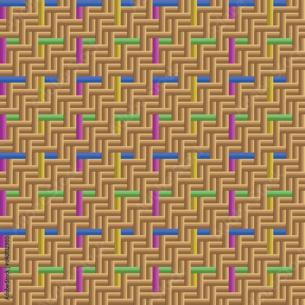 Fototapeta Colorful Striped Bamboo Basketwork Pattern 09