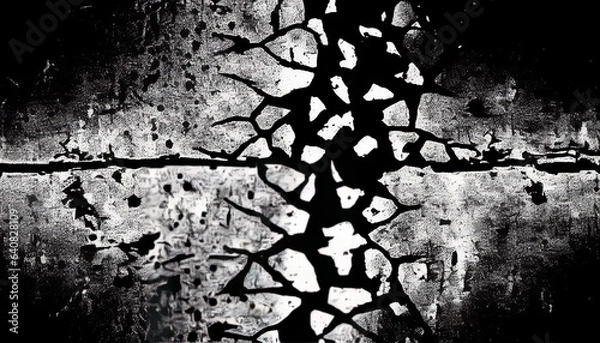 Obraz Black white overlay cracked texture, backdrop for grunge design banner