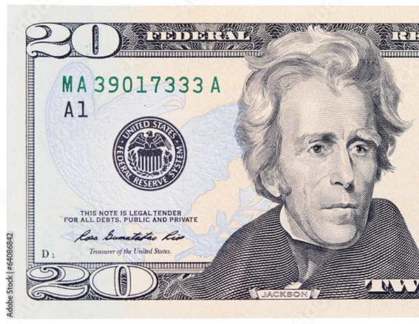 Obraz Twenty dollars isolated on white background